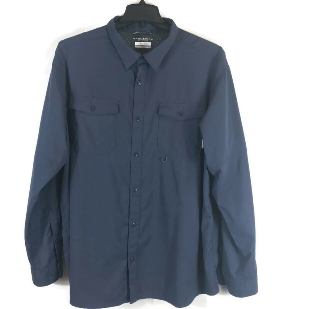 Columbia Omni-Shade Long sleeve button up Shirt,Sun Protection Men XX-large Blue
